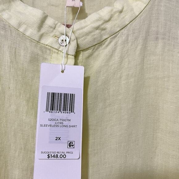 Eileen Fisher Organic Linen Button Tunic Top Size 2X‎ Citrus Coastal Resortwear - Picture 6 of 7